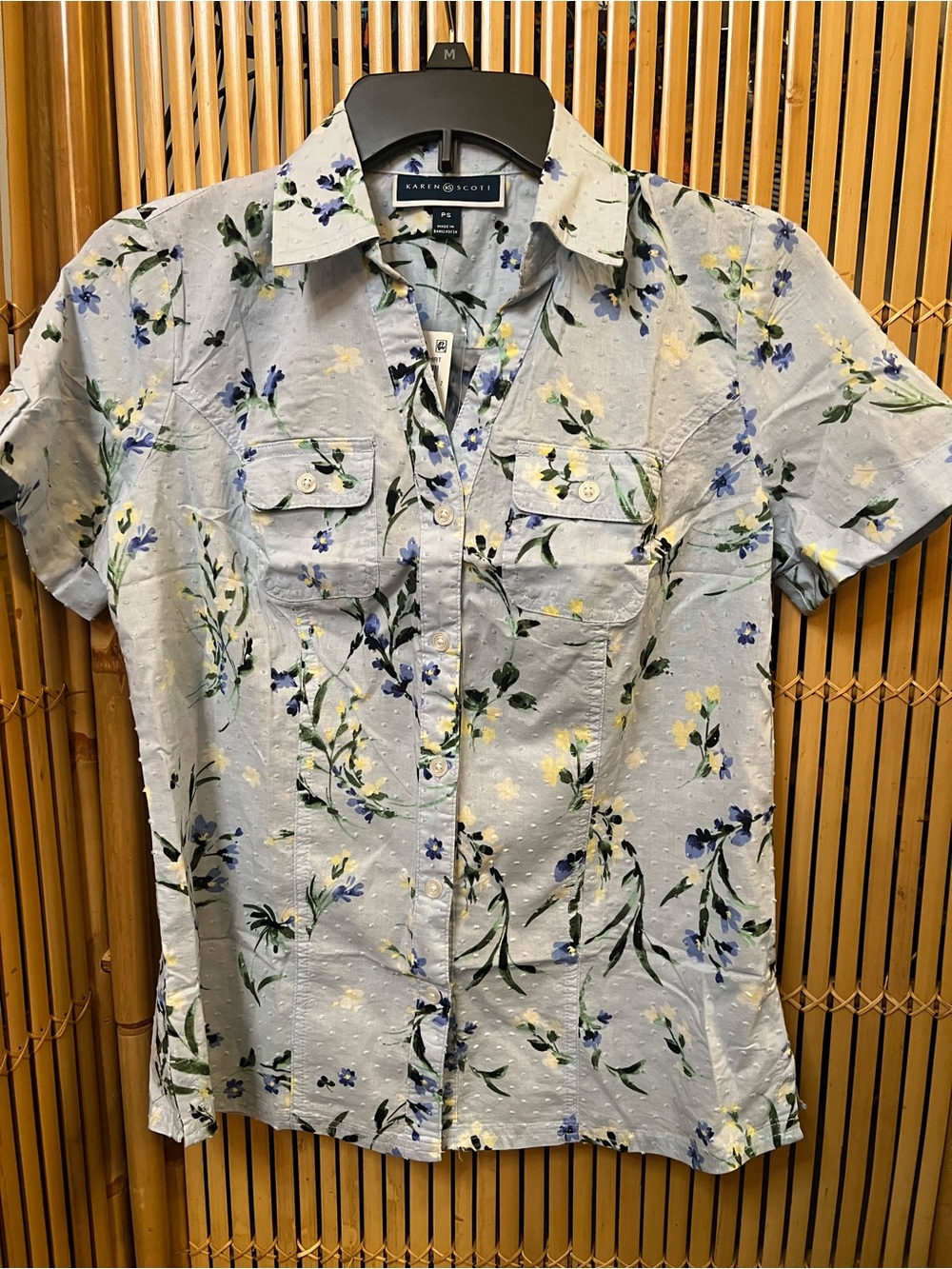 Karen scott Light Blue Floral Short-Sleeve Button-Down Shirt